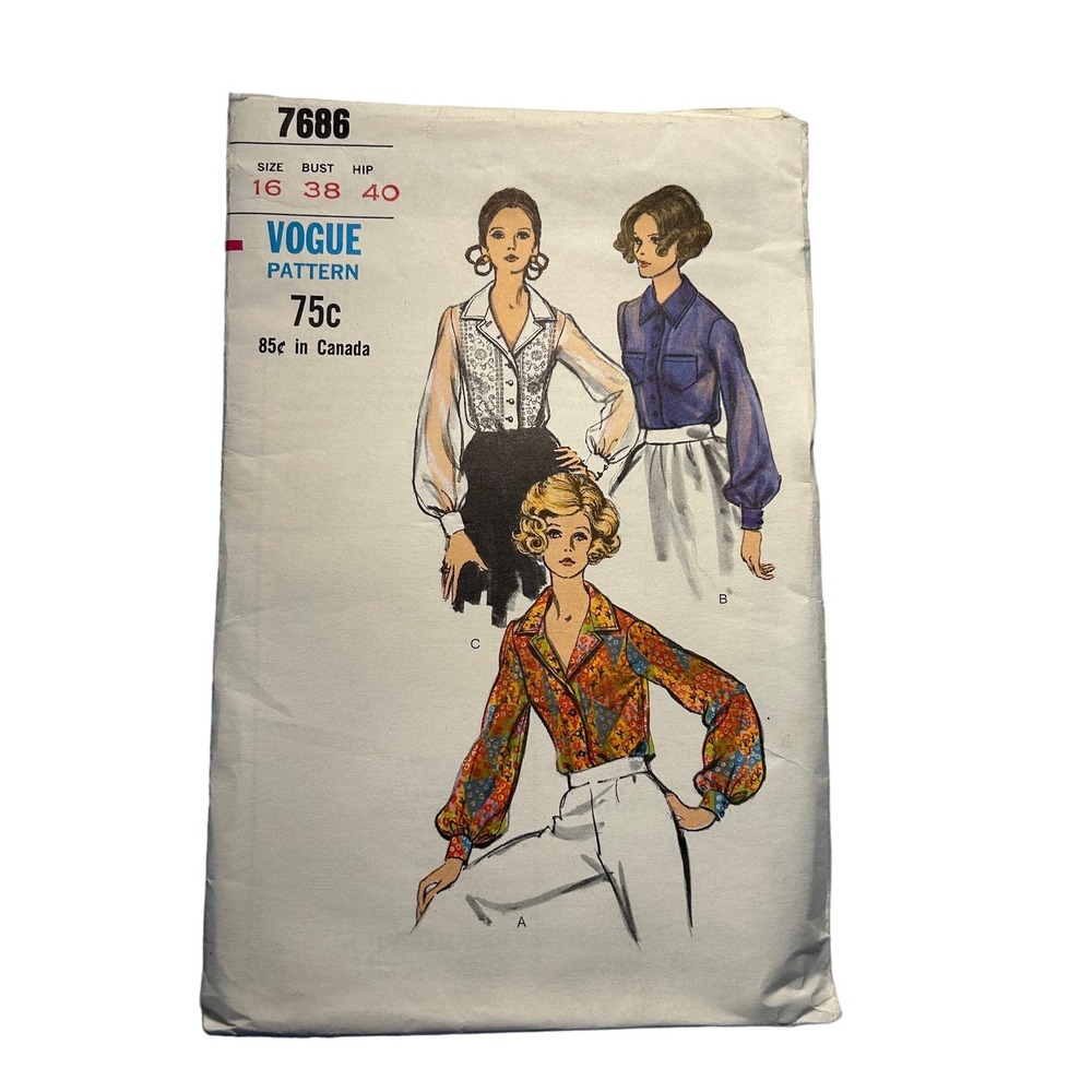 Vogue‎ Vintage 1960's Pattern #7686 Misses Blouse Size 16
